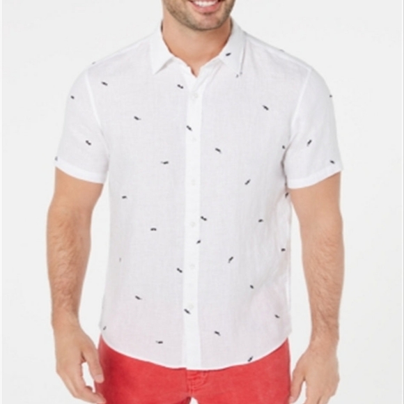 Michael Kors Sunglass-Print Linen Embroidered Button Down Shirt - Picture 7 of 9